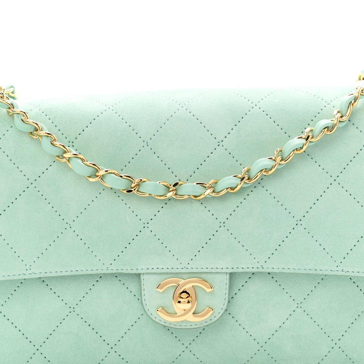 Suede Calfskin Small Souplissimo Maxi Flap Green