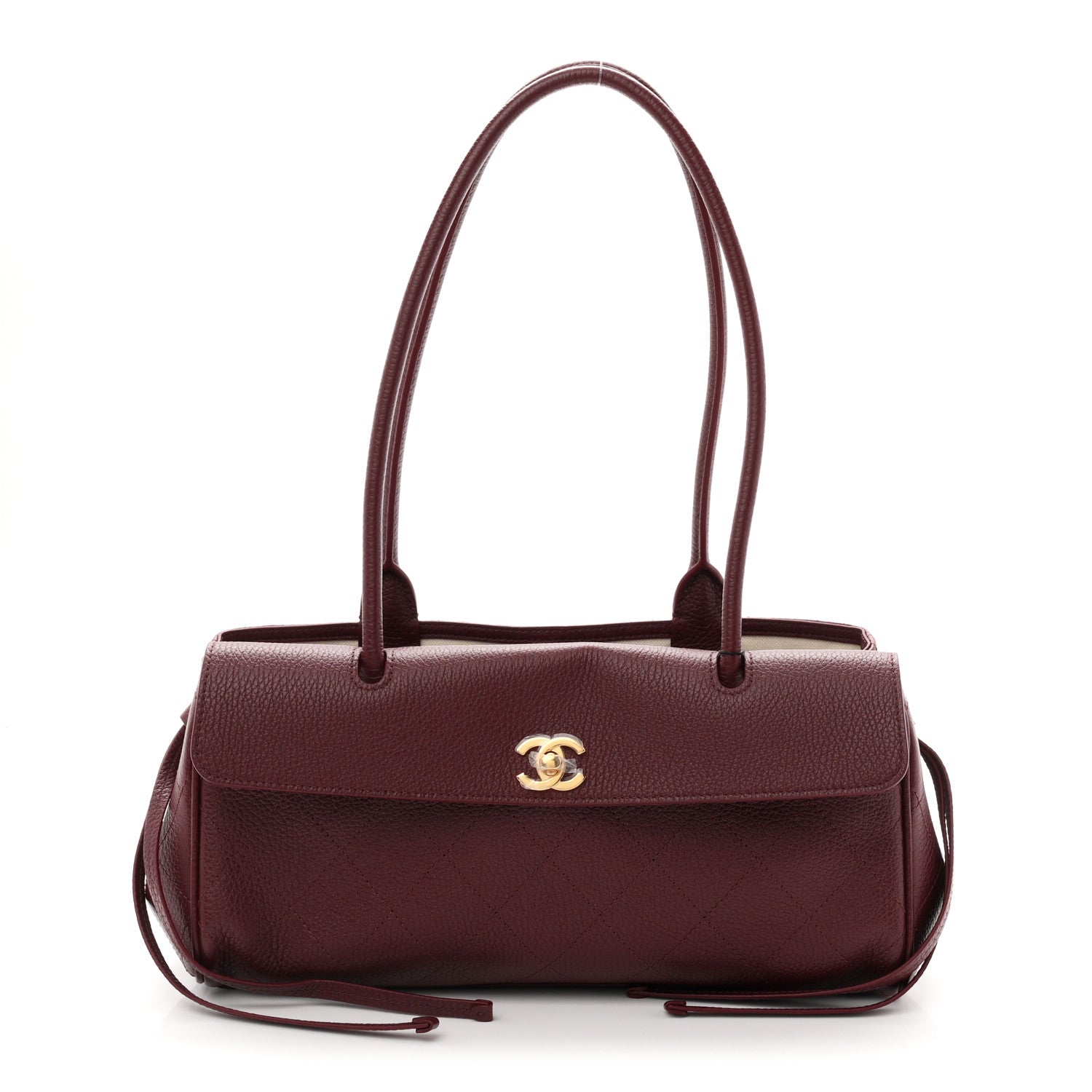 Grained Calfskin Stitched Urban Essentials Small Shopping Bag Burgundy