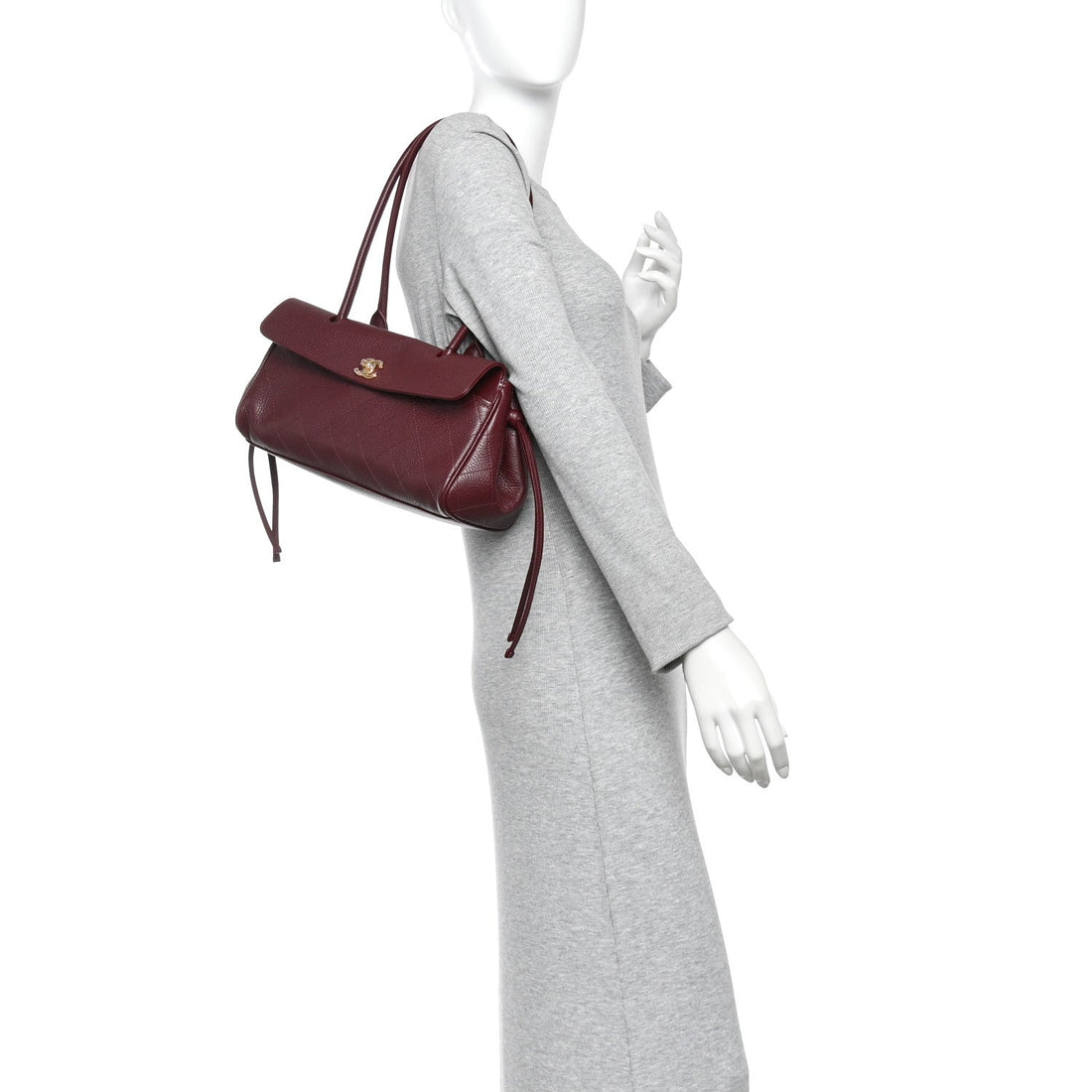 Grained Calfskin Stitched Urban Essentials Small Shopping Bag Burgundy