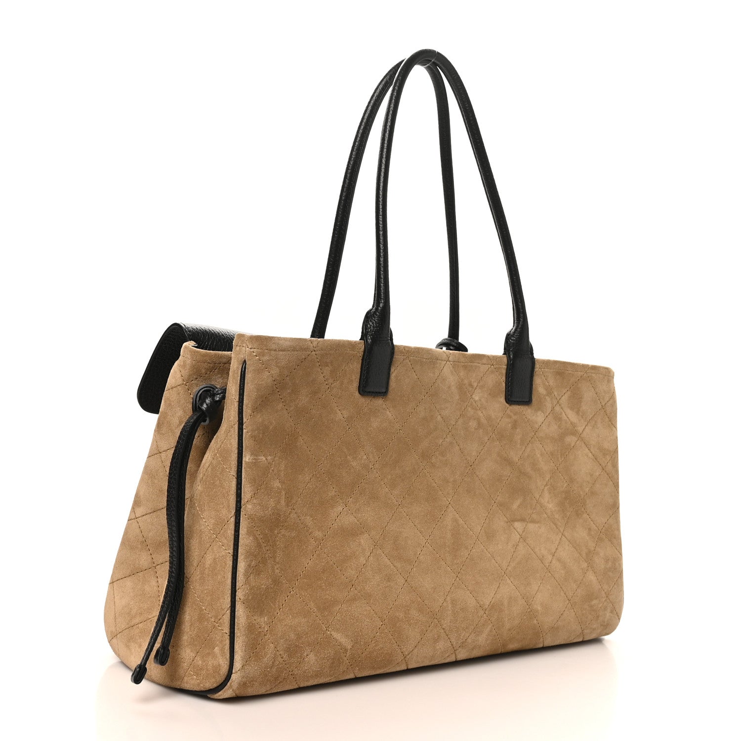 Grained Calfskin Suede Urban Essentials Large Shopping Bag Dark Beige Black