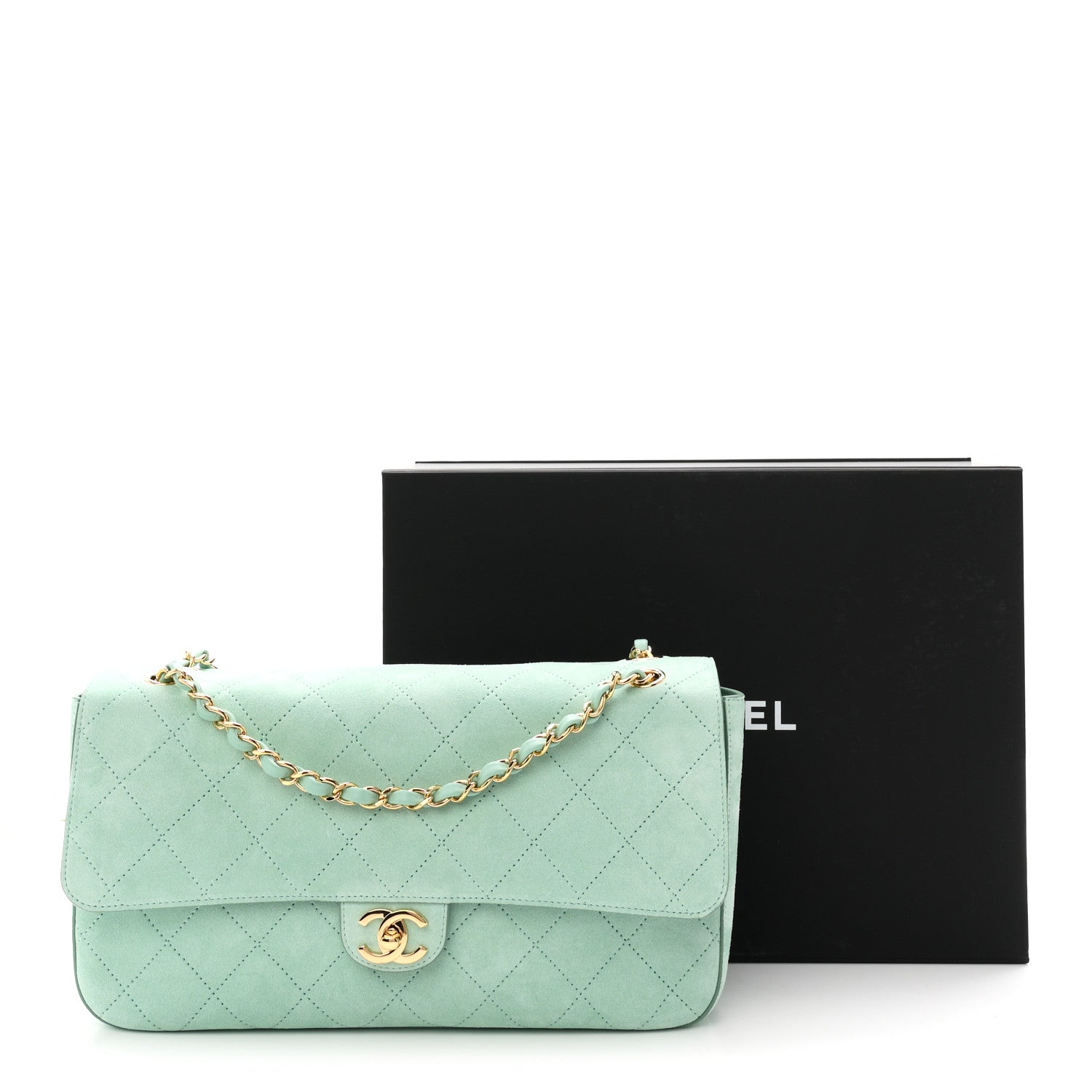 Suede Calfskin Small Souplissimo Maxi Flap Green