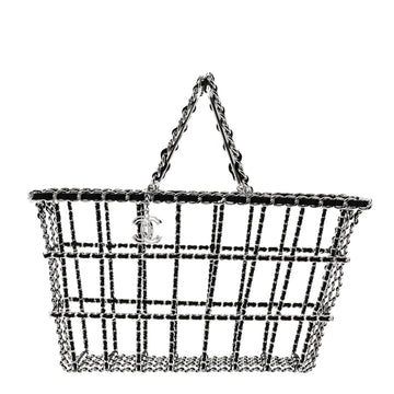 Brass Calfskin Medium Grocery By Chanel Shopping Basket Silver