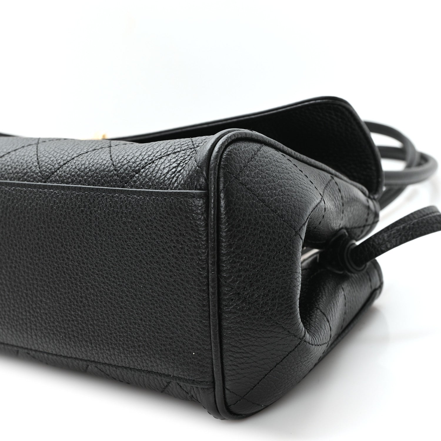 Grained Calfskin Stitched Urban Essentials Small Shopping Bag Black