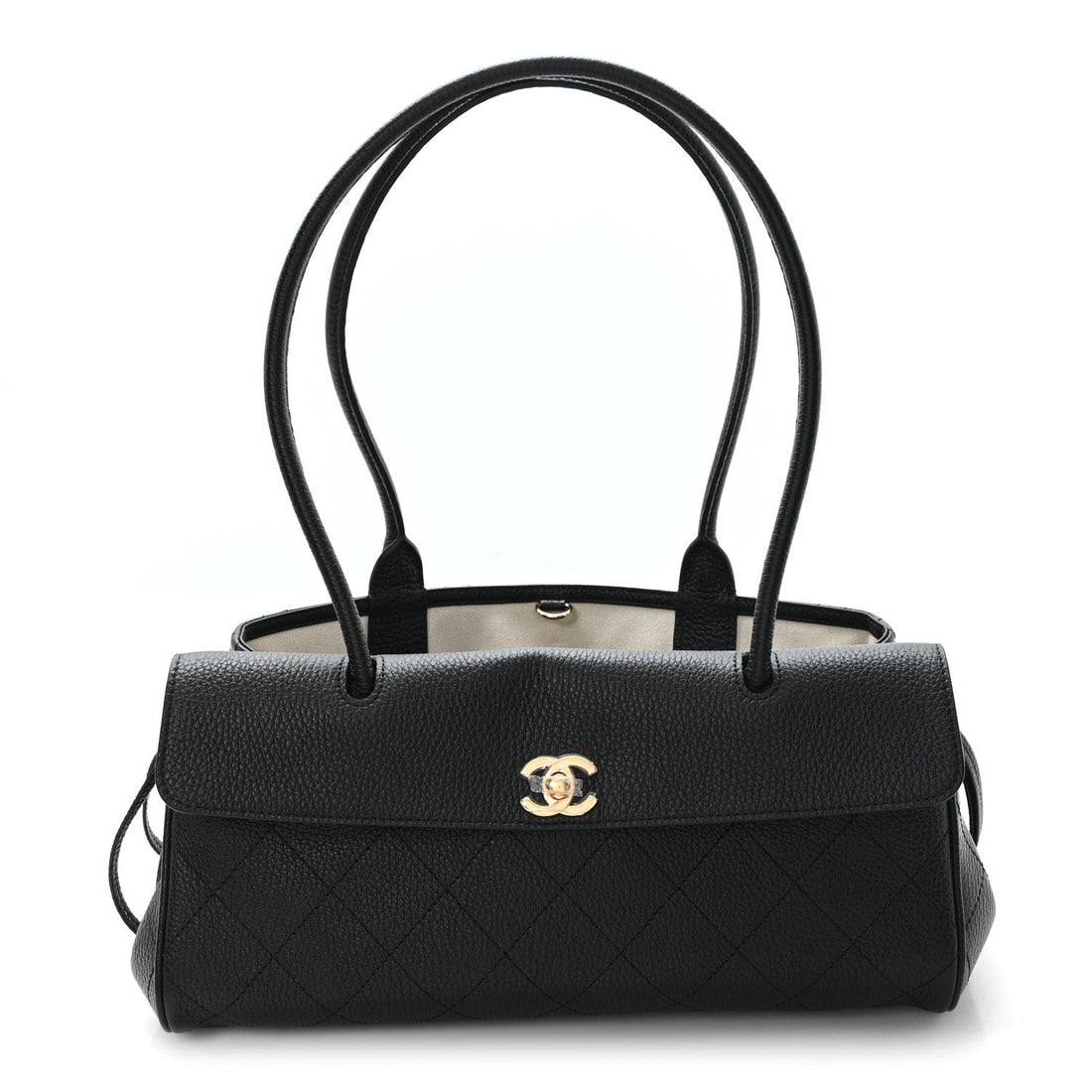 Grained Calfskin Stitched Urban Essentials Small Shopping Bag Black