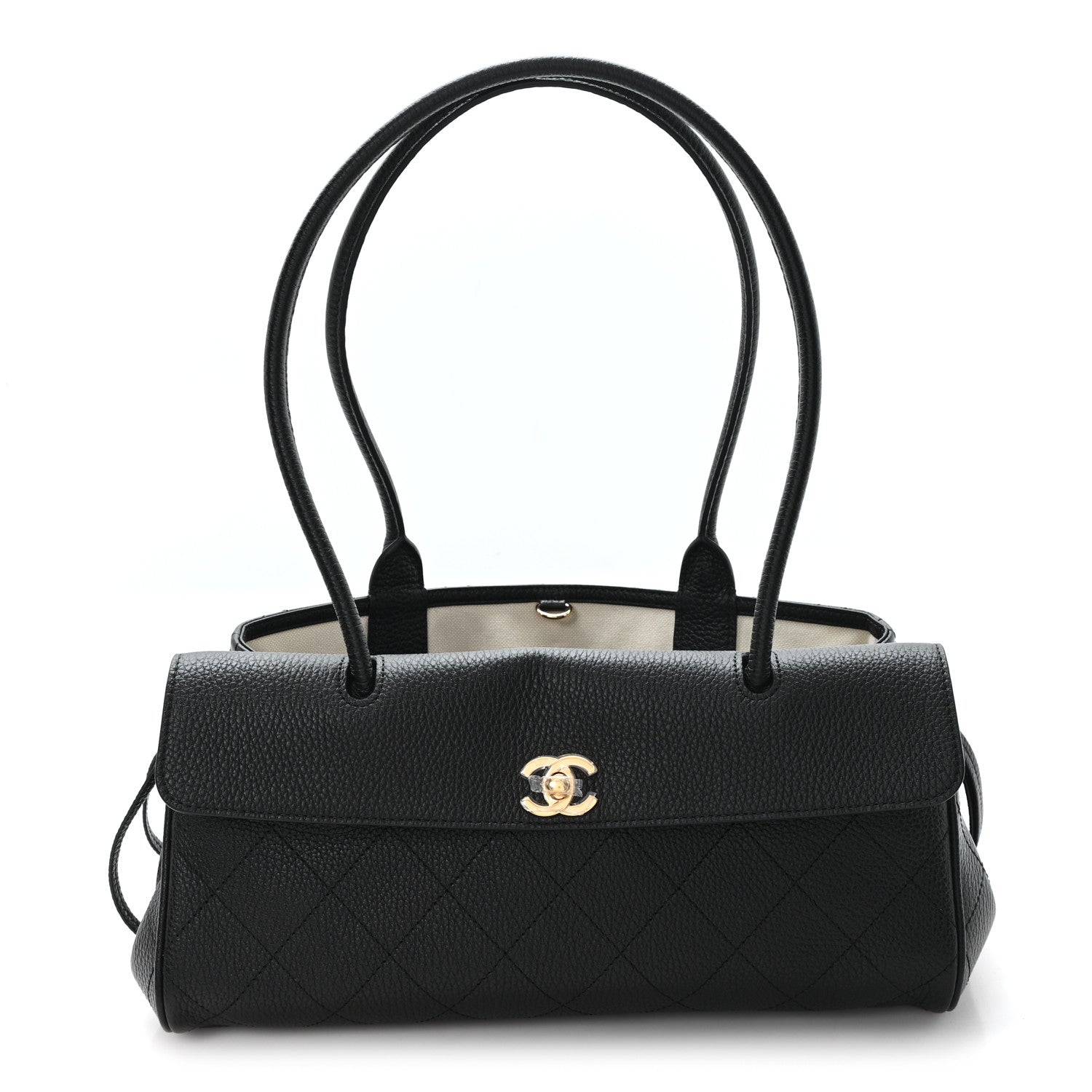 Grained Calfskin Stitched Urban Essentials Small Shopping Bag Black