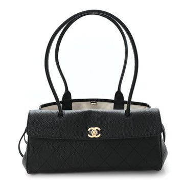 Grained Calfskin Stitched Urban Essentials Small Shopping Bag Black
