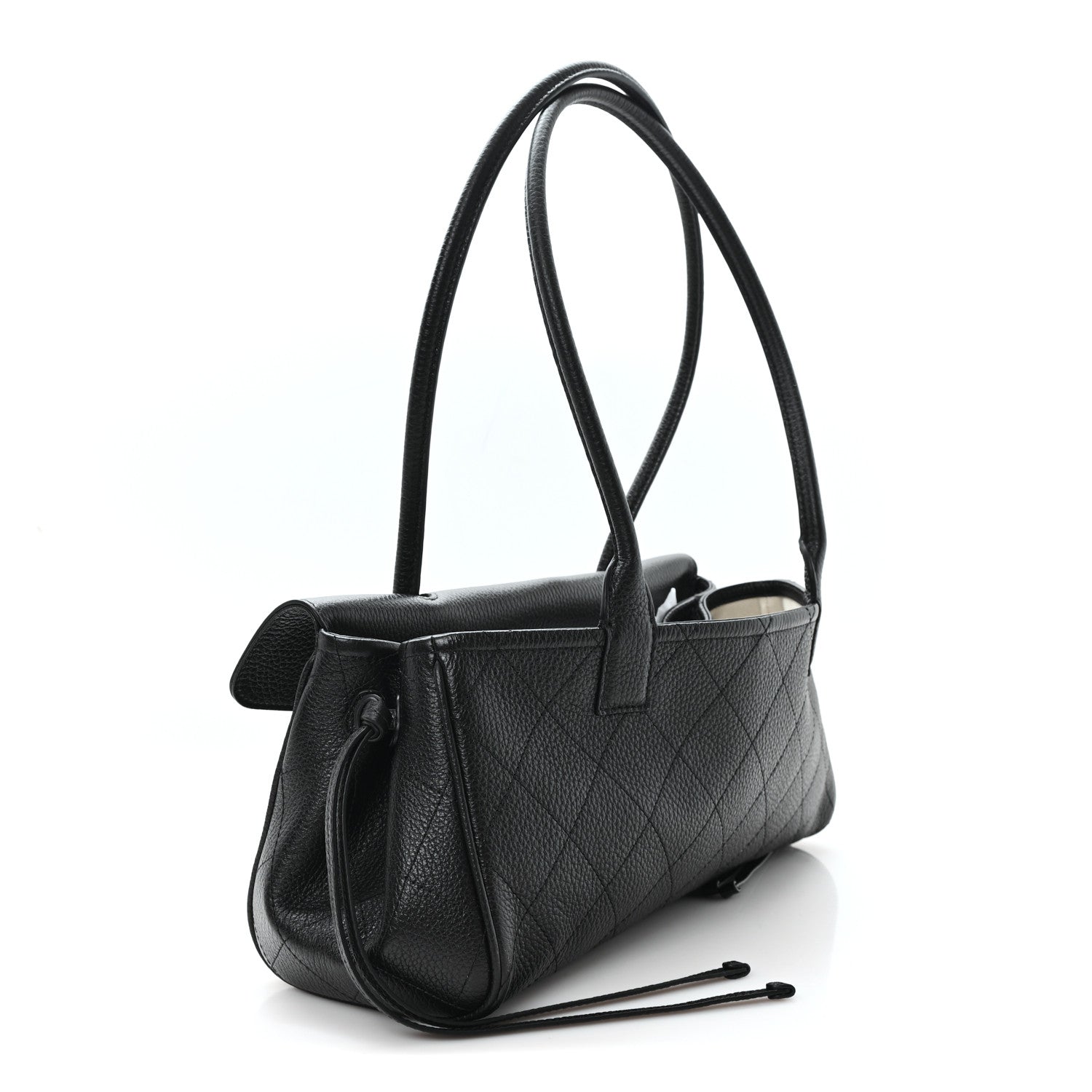 Grained Calfskin Stitched Urban Essentials Small Shopping Bag Black