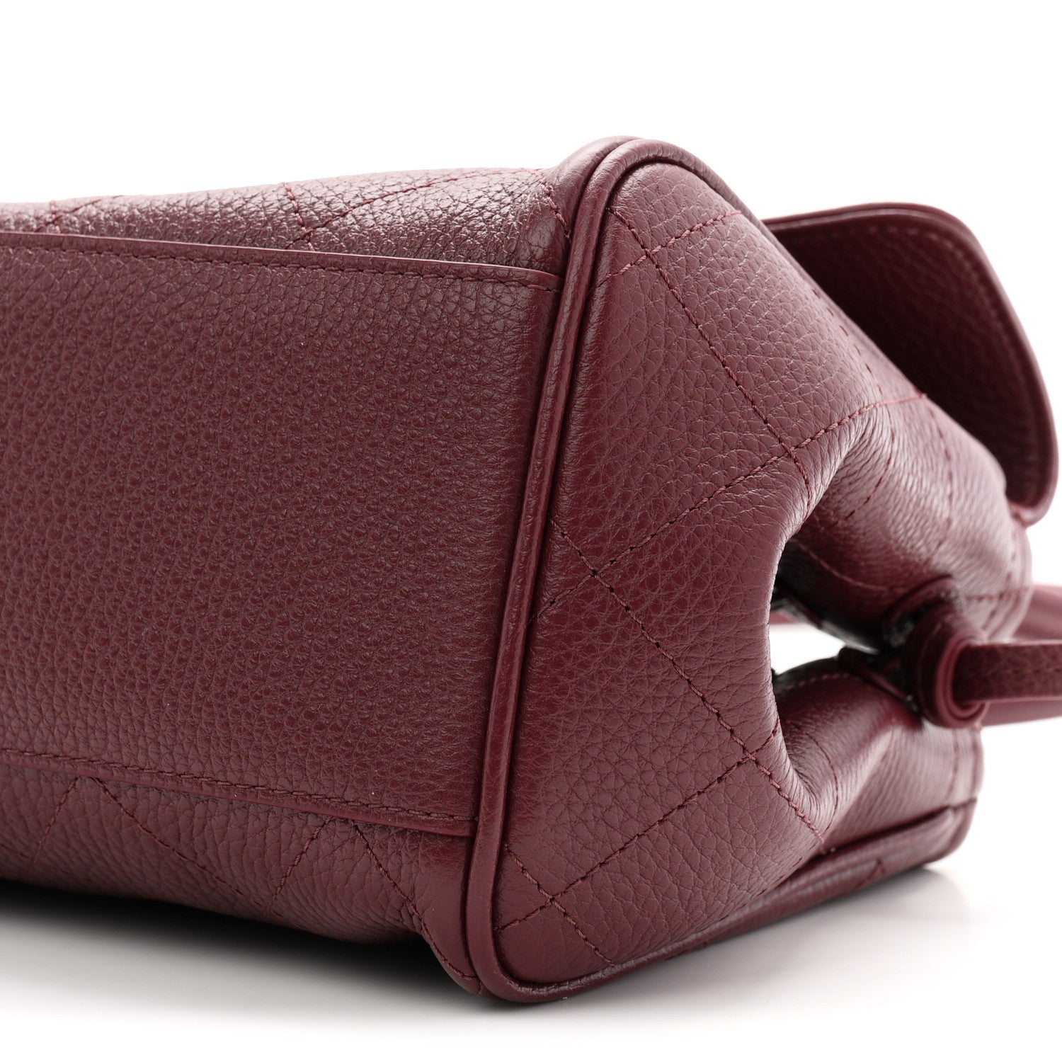 Grained Calfskin Stitched Urban Essentials Small Shopping Bag Burgundy