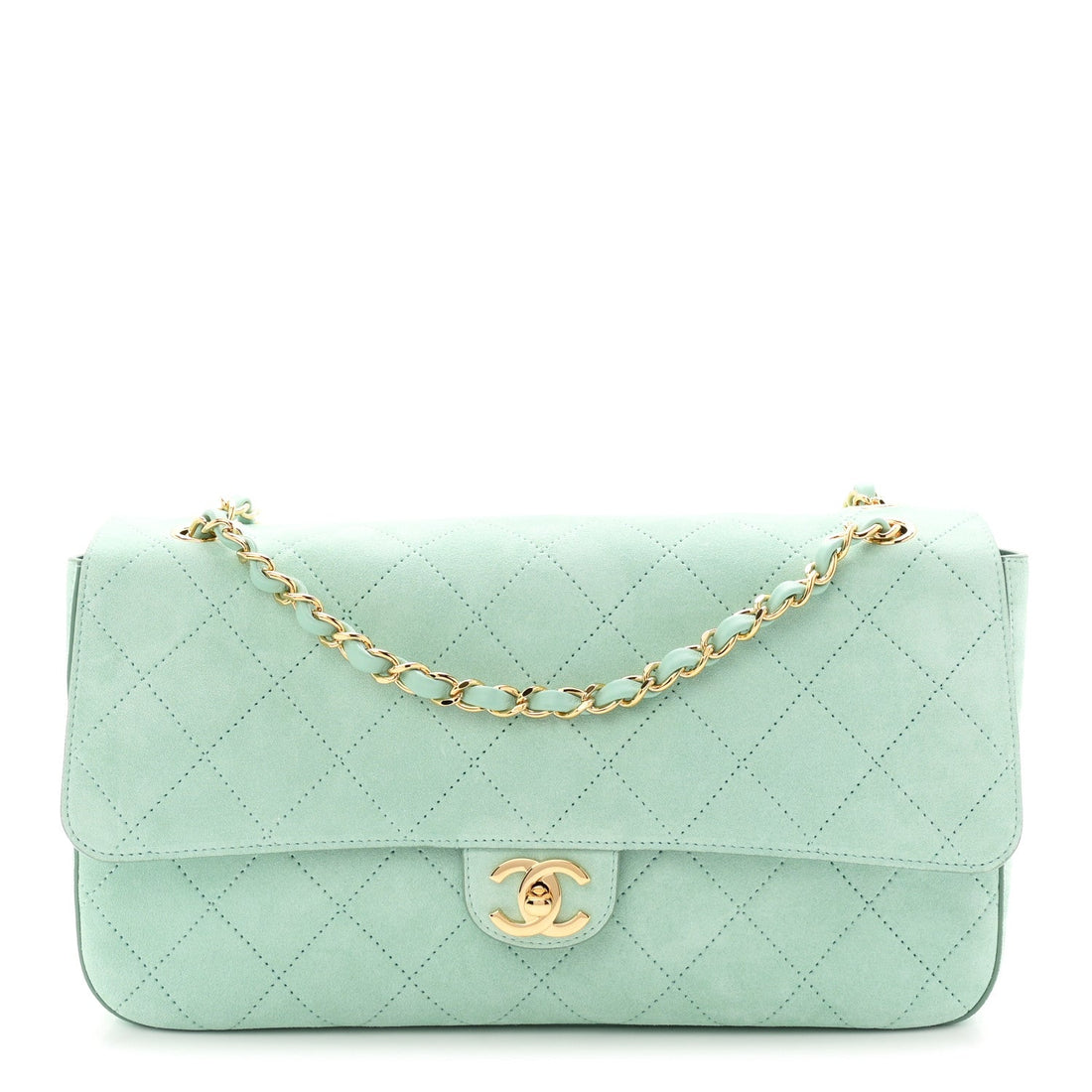 Suede Calfskin Small Souplissimo Maxi Flap Green