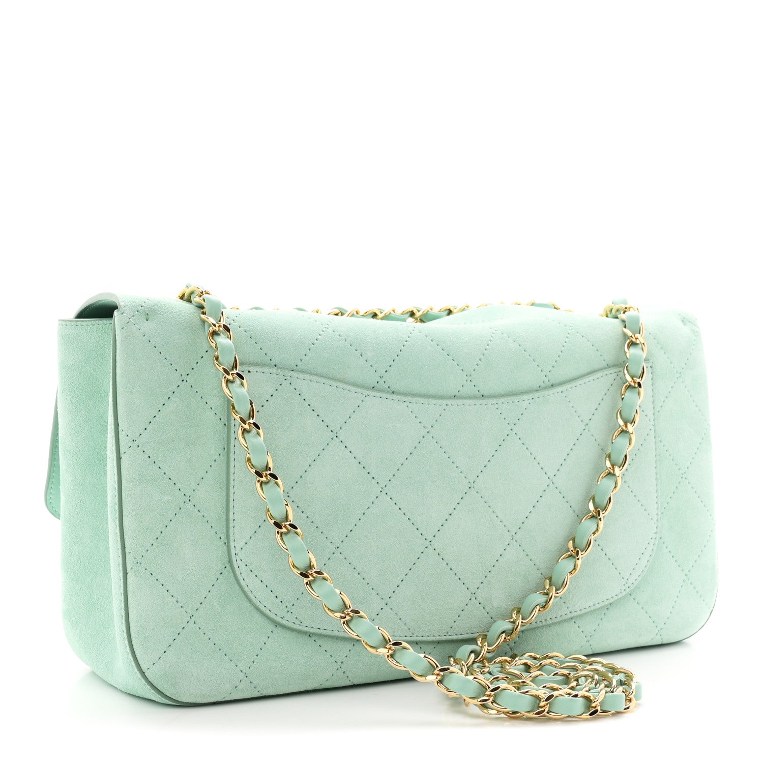 Suede Calfskin Small Souplissimo Maxi Flap Green