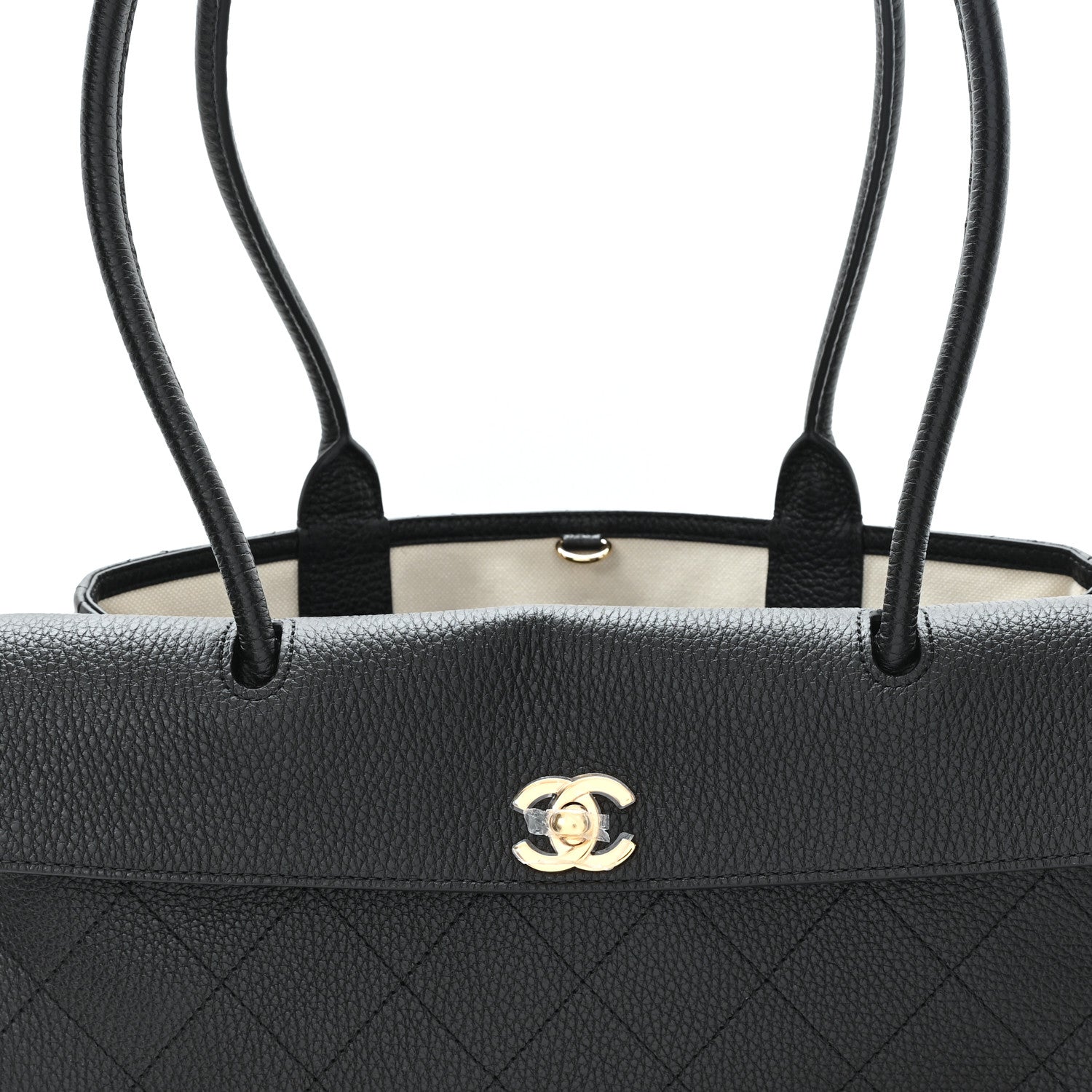 Grained Calfskin Stitched Urban Essentials Small Shopping Bag Black