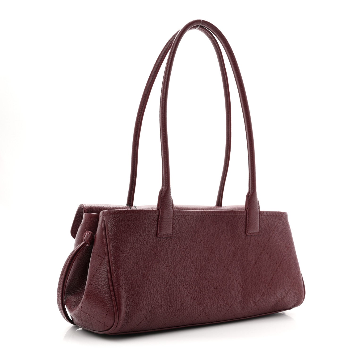 Grained Calfskin Stitched Urban Essentials Small Shopping Bag Burgundy