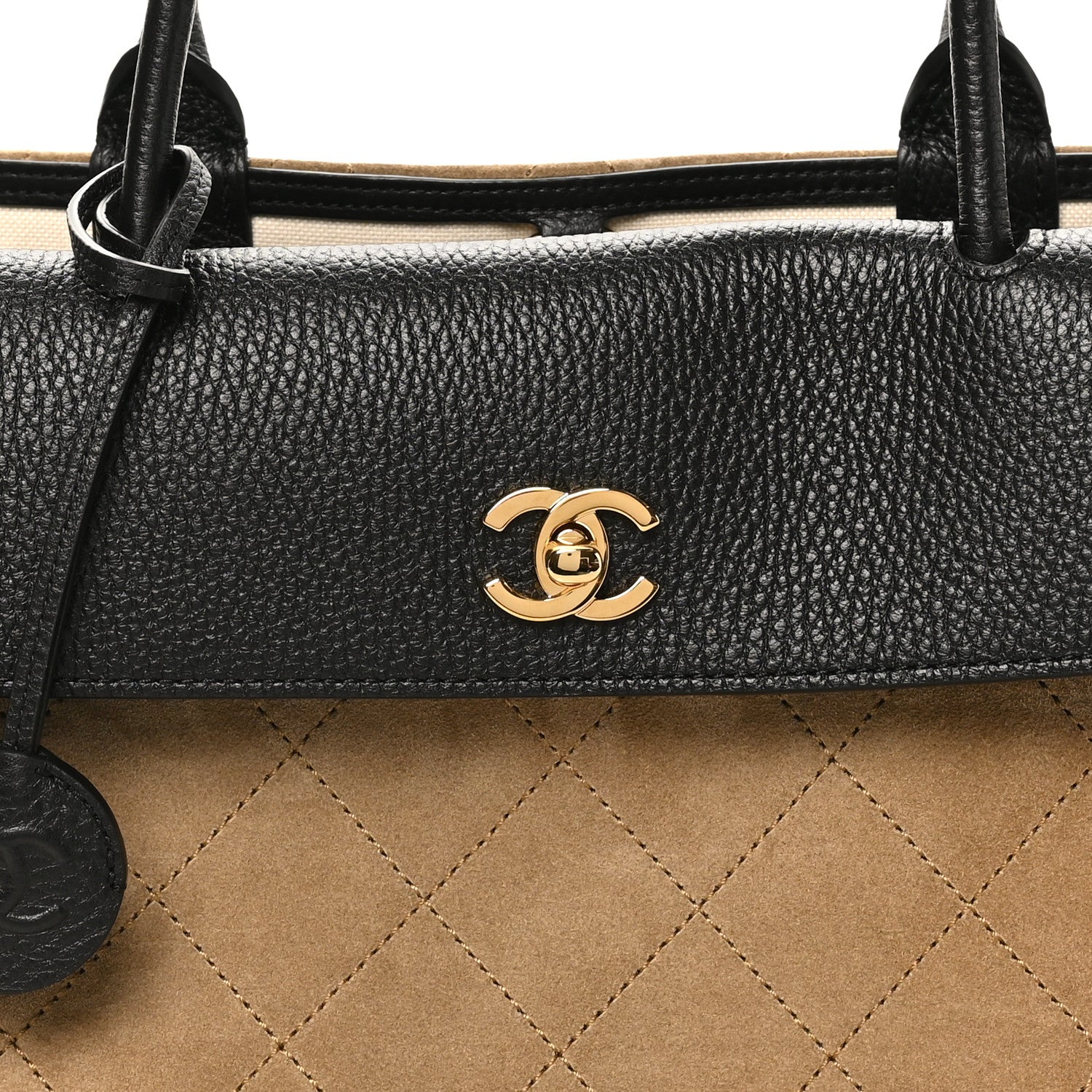 Grained Calfskin Suede Urban Essentials Large Shopping Bag Dark Beige Black