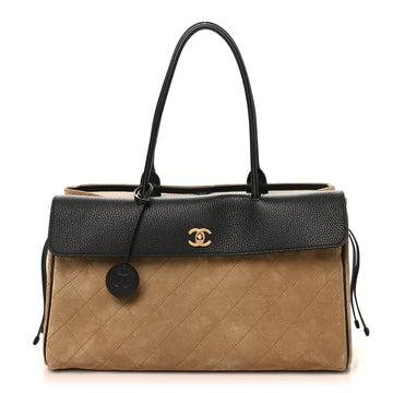 Grained Calfskin Suede Urban Essentials Large Shopping Bag Dark Beige Black