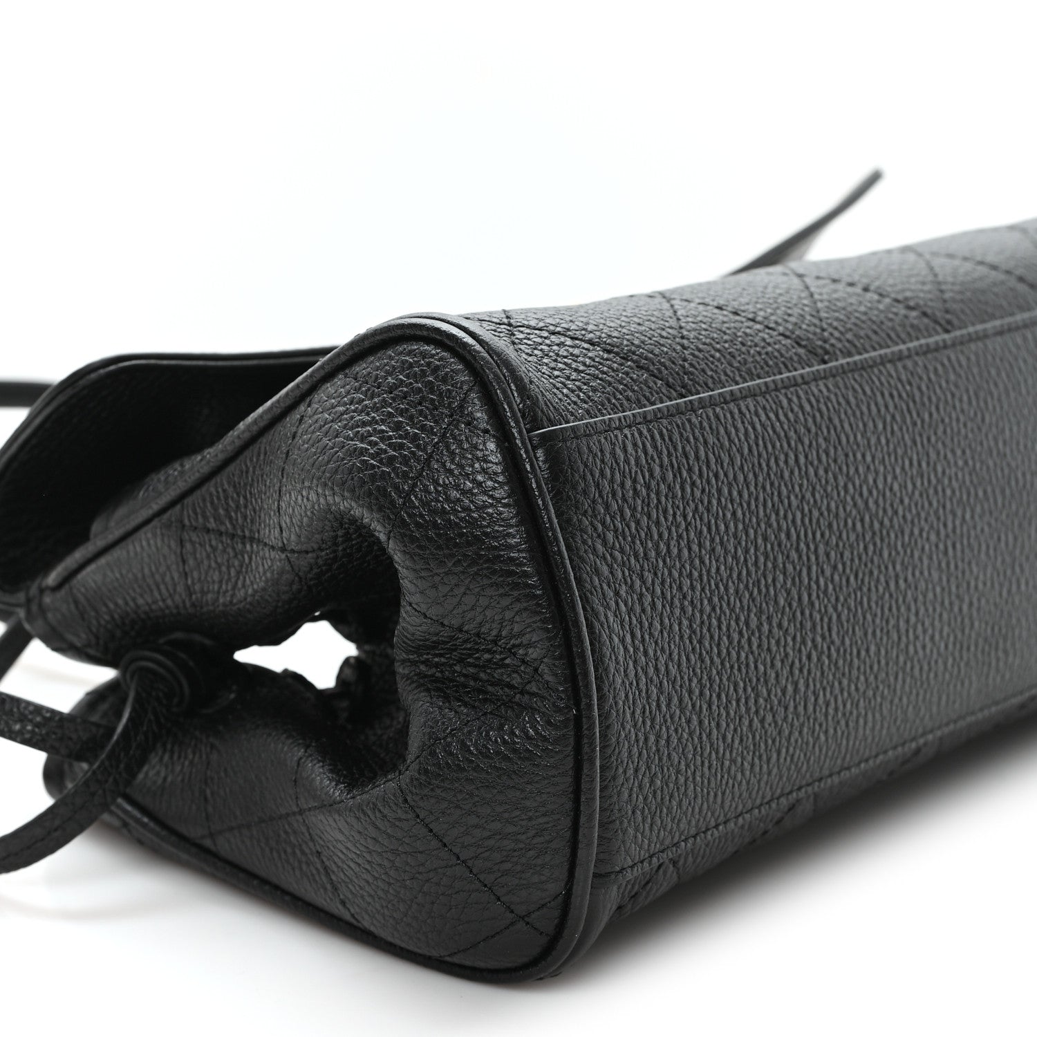 Grained Calfskin Stitched Urban Essentials Small Shopping Bag Black
