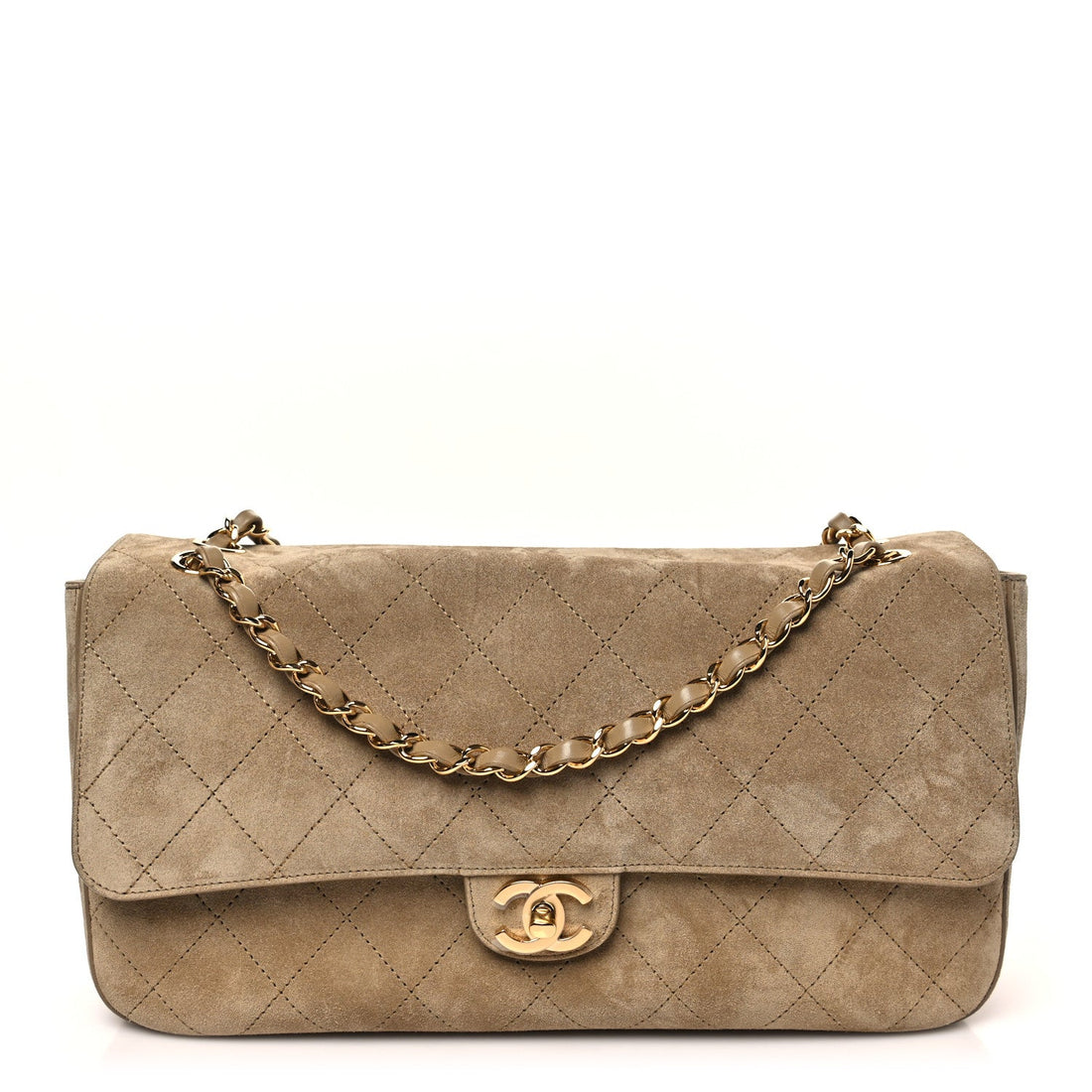 Suede Calfskin Small Souplissimo Maxi Flap Dark Beige