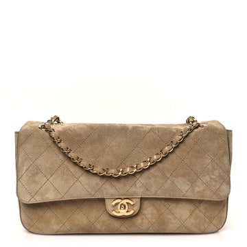 Suede Calfskin Small Souplissimo Maxi Flap Dark Beige