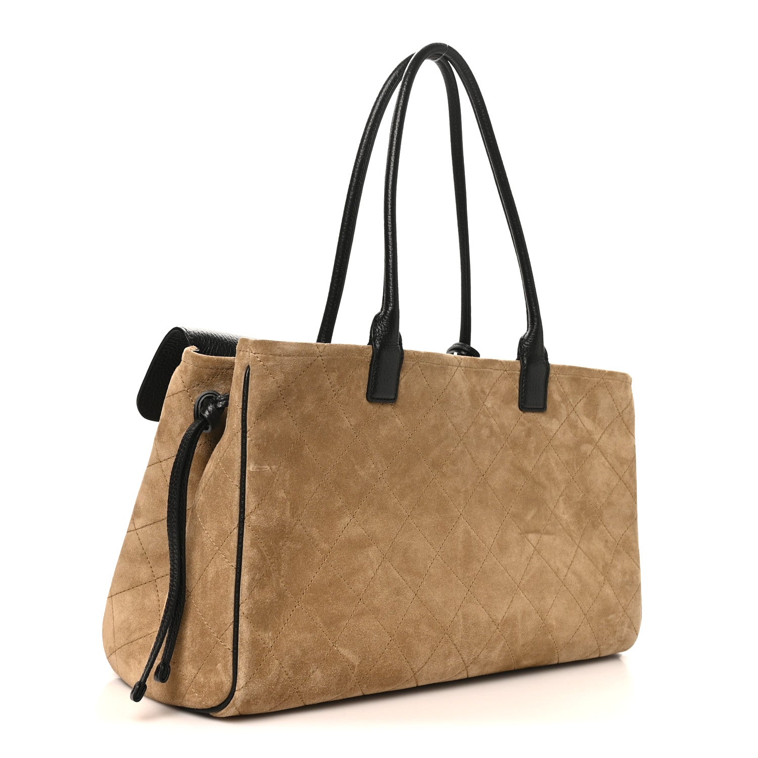Grained Calfskin Suede Urban Essentials Large Shopping Bag Dark Beige Black
