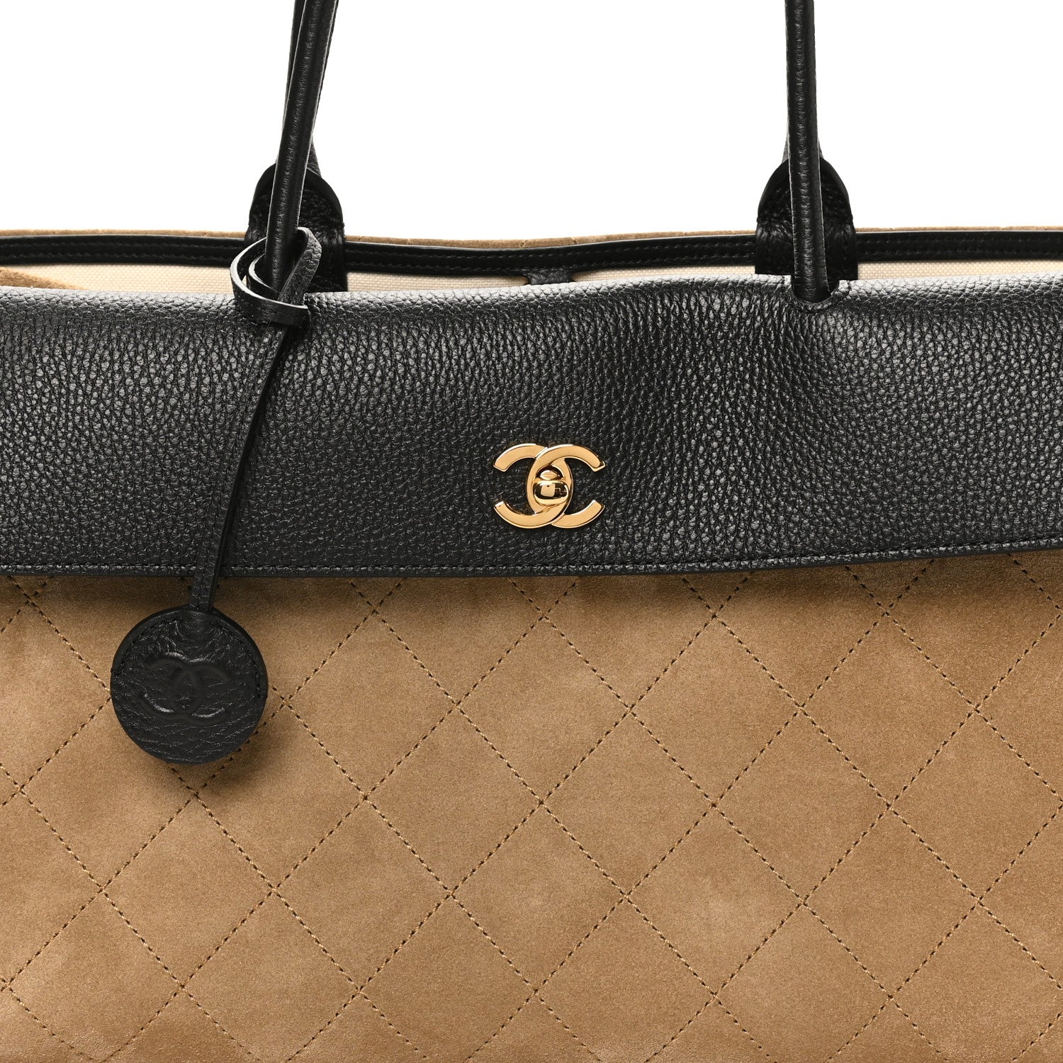 Grained Calfskin Suede Urban Essentials Large Shopping Bag Dark Beige Black